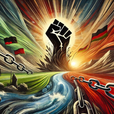 Image symbolically represents themes of resilience, liberation, and the hope of Black August.